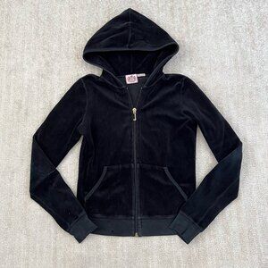 Juicy Couture Velour Zip Up Hoodie Track Jacket M Black
